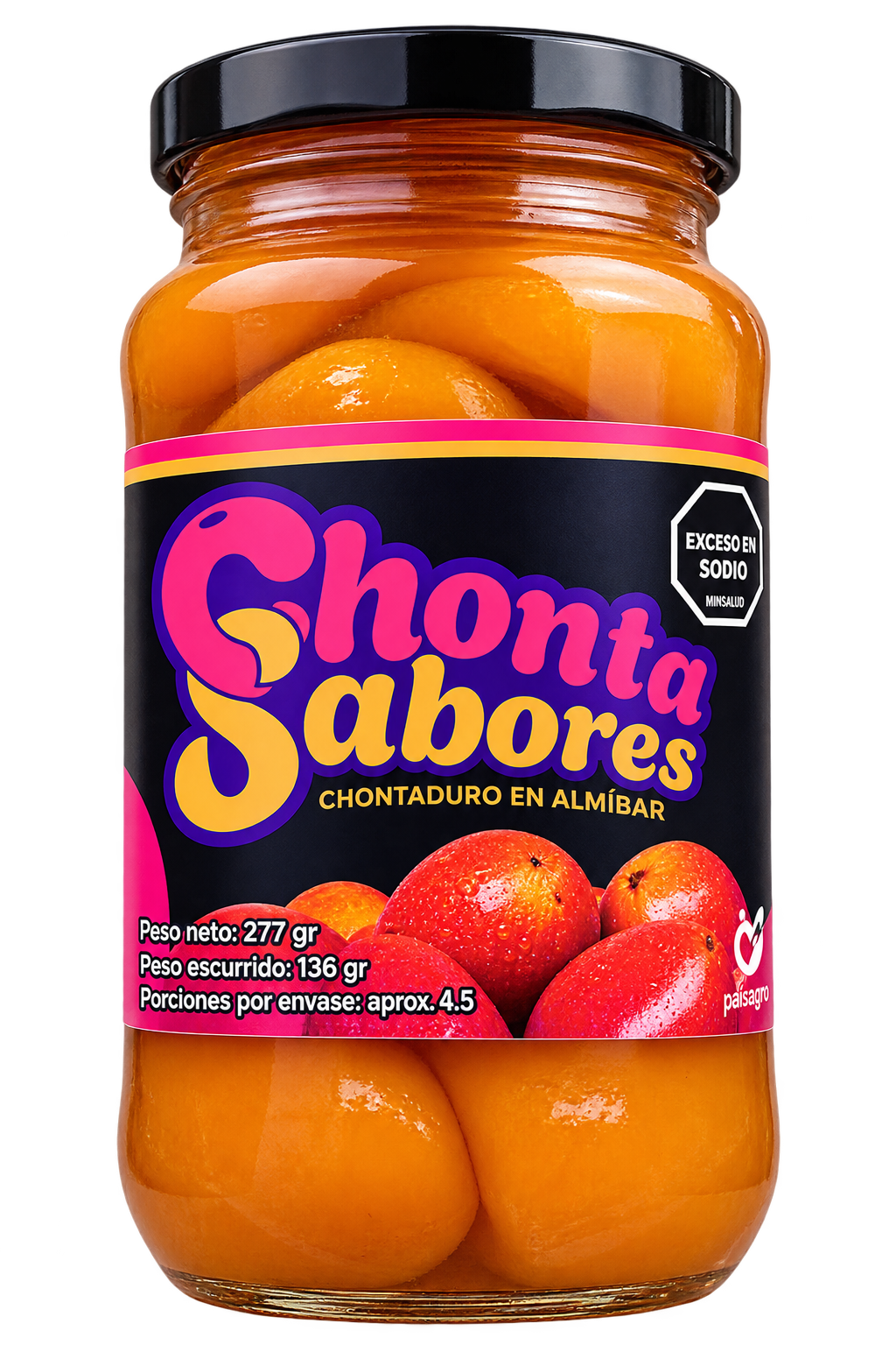 Frasco de chontaduro en almíbar